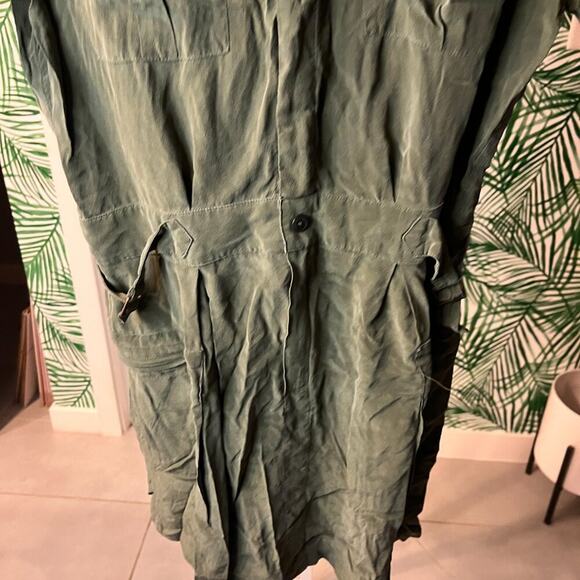 Equipment Femme Olive Green 100% Silk Shirt Mini Dress Sz M - Picture 5 of 12